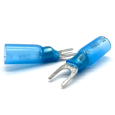 Boltsandnuts.Com Fork Terminal, #8 Stud Size, 14 AWG, 600 V, Heat Shrink Insulated, Blue, 200 PK EL-1614-FORK8-HSB-200